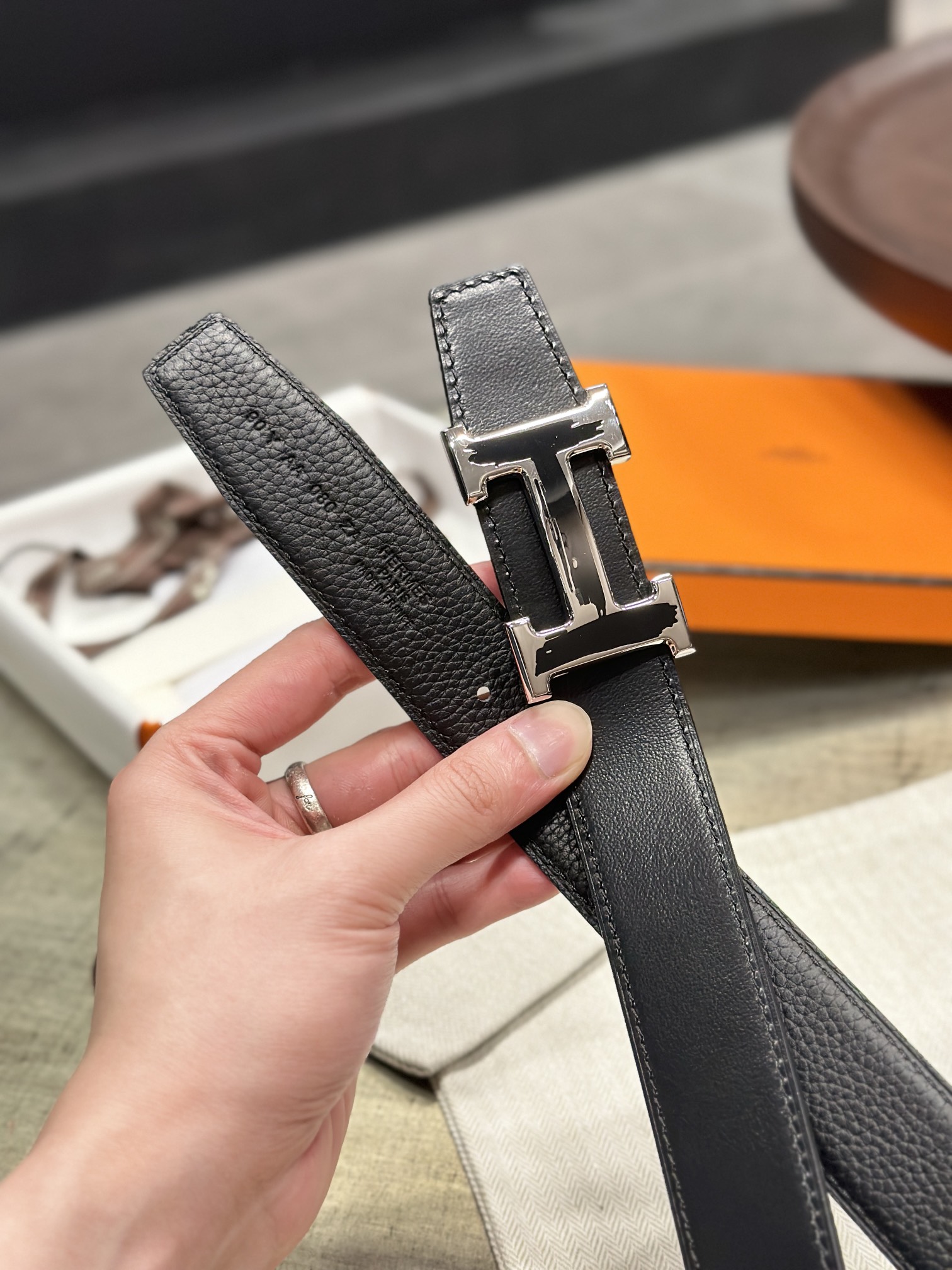 Hermès epsom double-faced calfskin belt 3.2CM wide