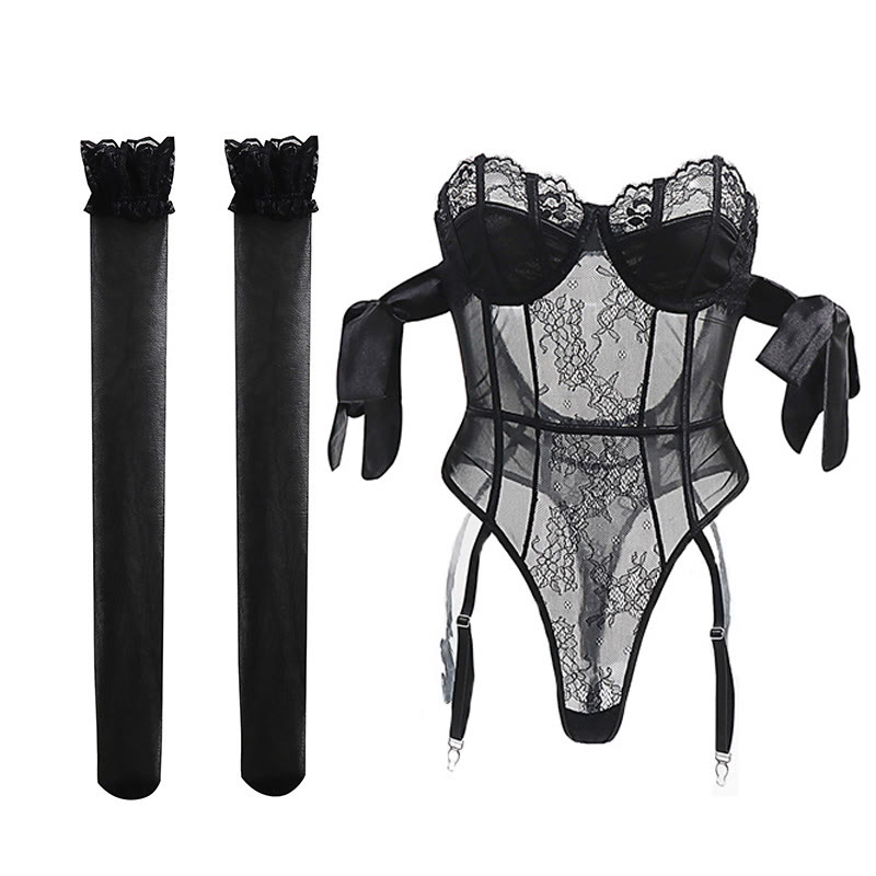 Lace See-through Jumpsuit Lingerie Set