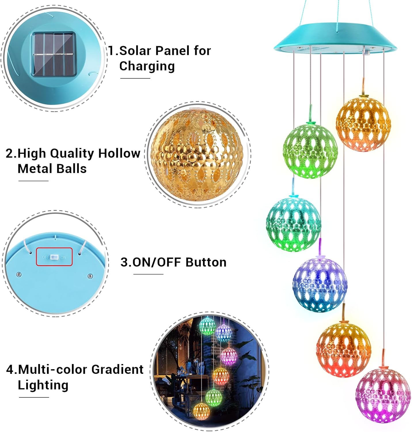 🔥Buy 2 Free Shipping🔥Solar Color-Changing Moroccan Ball Wind Chime-Rainbow Color Changing LED Lights🎁