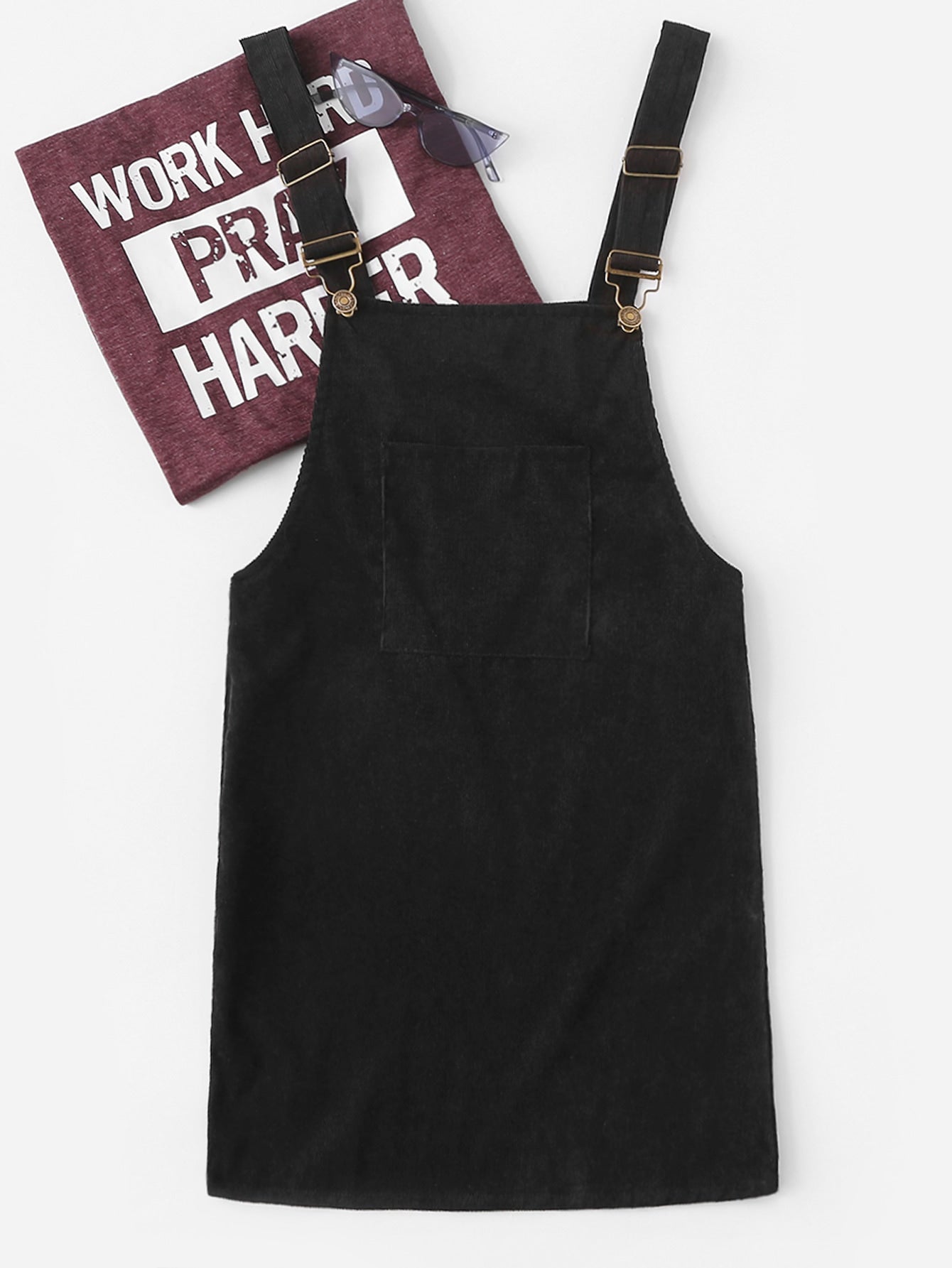 Pocket Front Solid Pinafore Dress