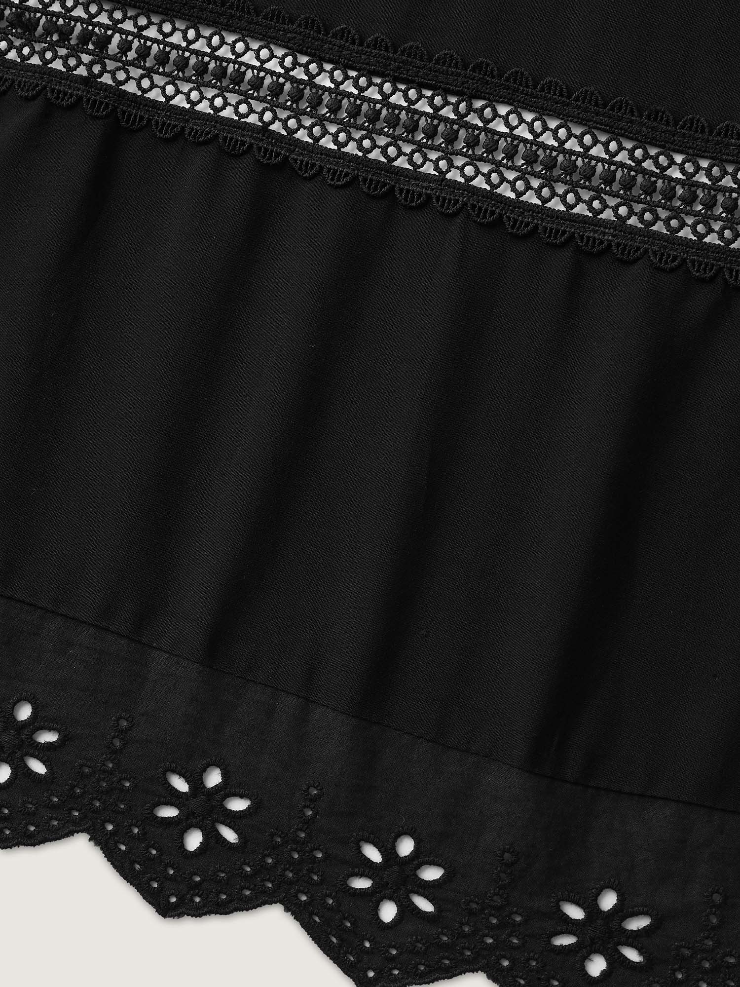 Shirred Lace Trim Pleated Midi Skirt