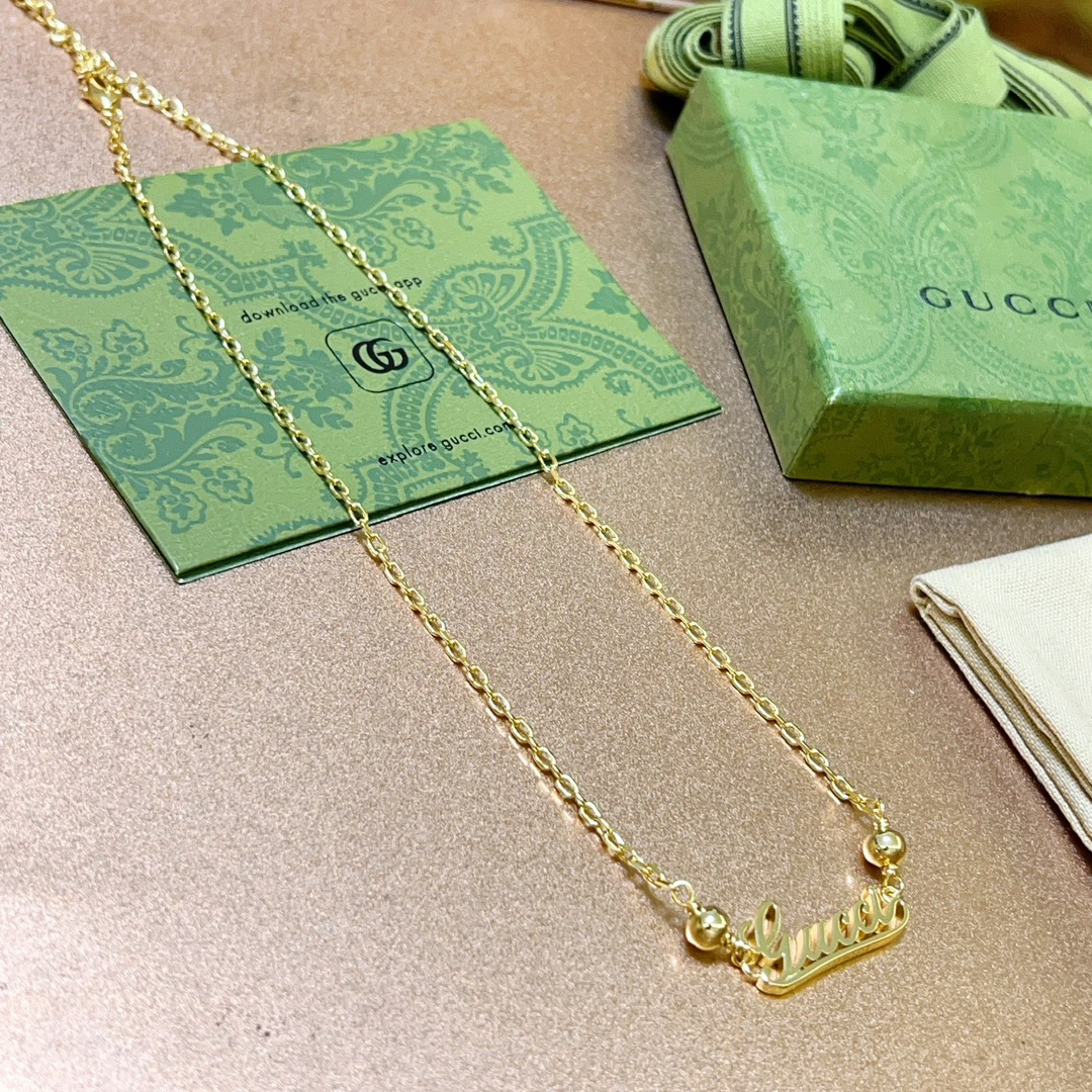 Gucci Font Gold Necklace