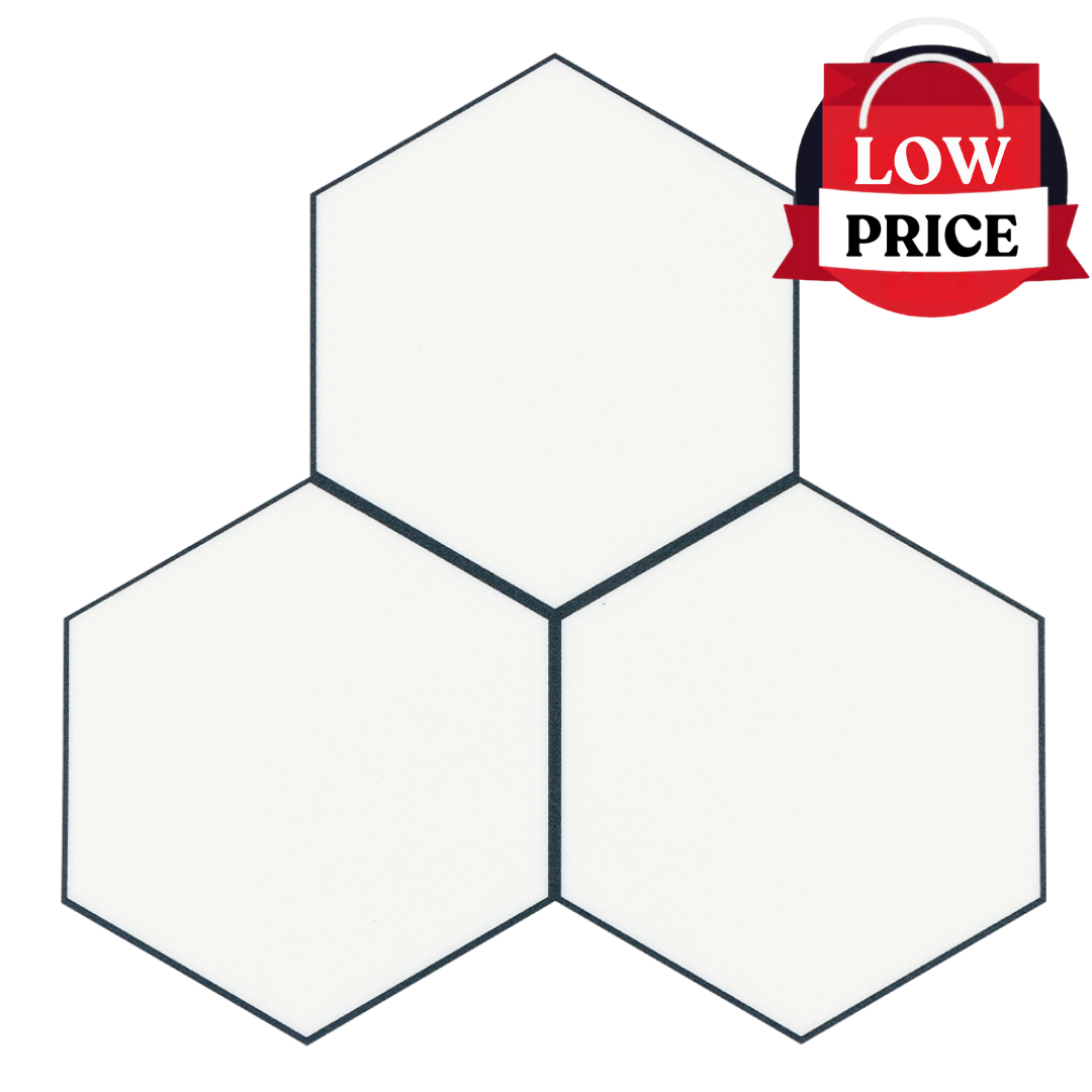 White Hexagon Peel and Stick Vinyl Floor Tile Sticker