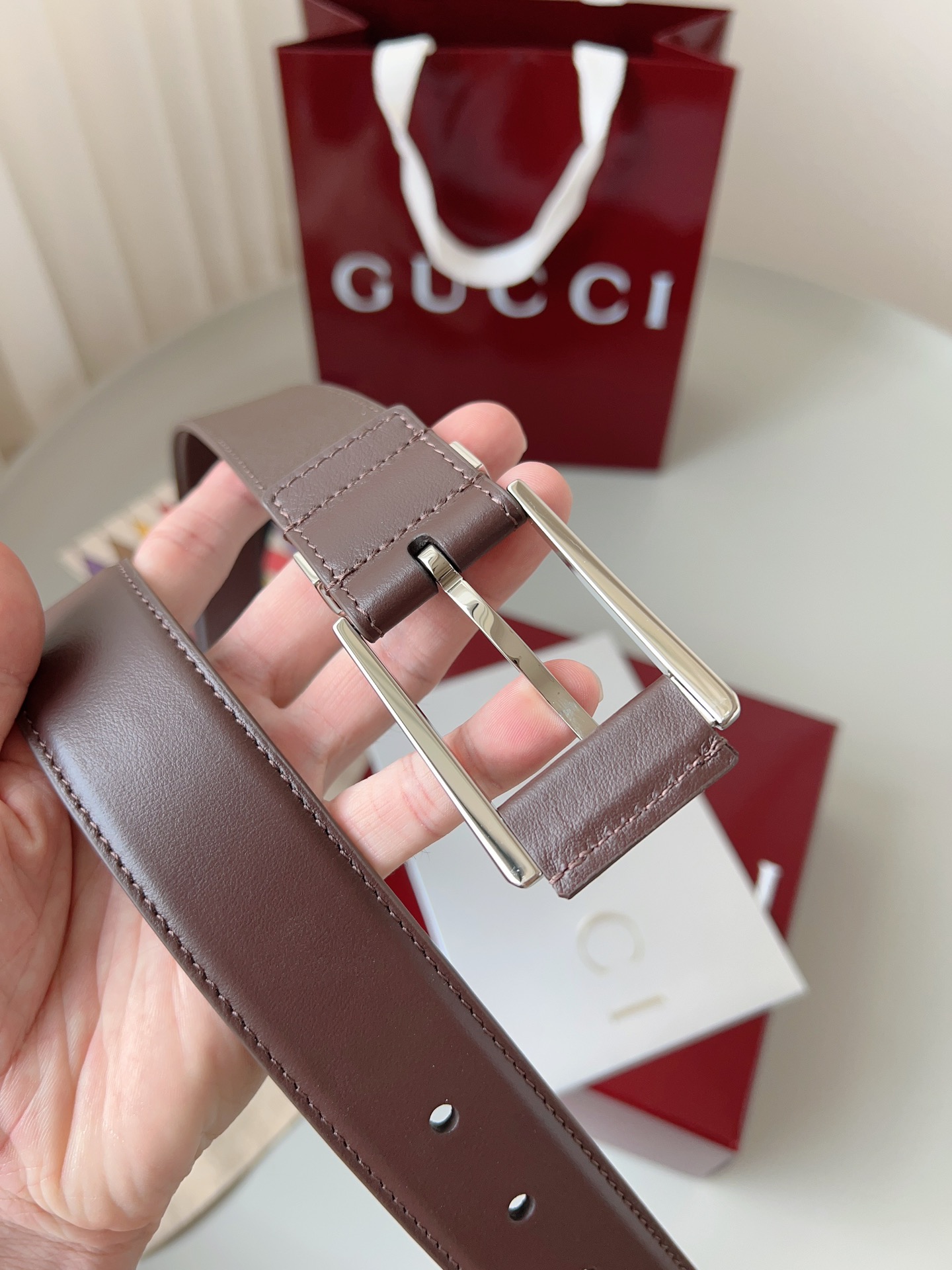 Gucci pin buckle leather belt 3.5cm wide
