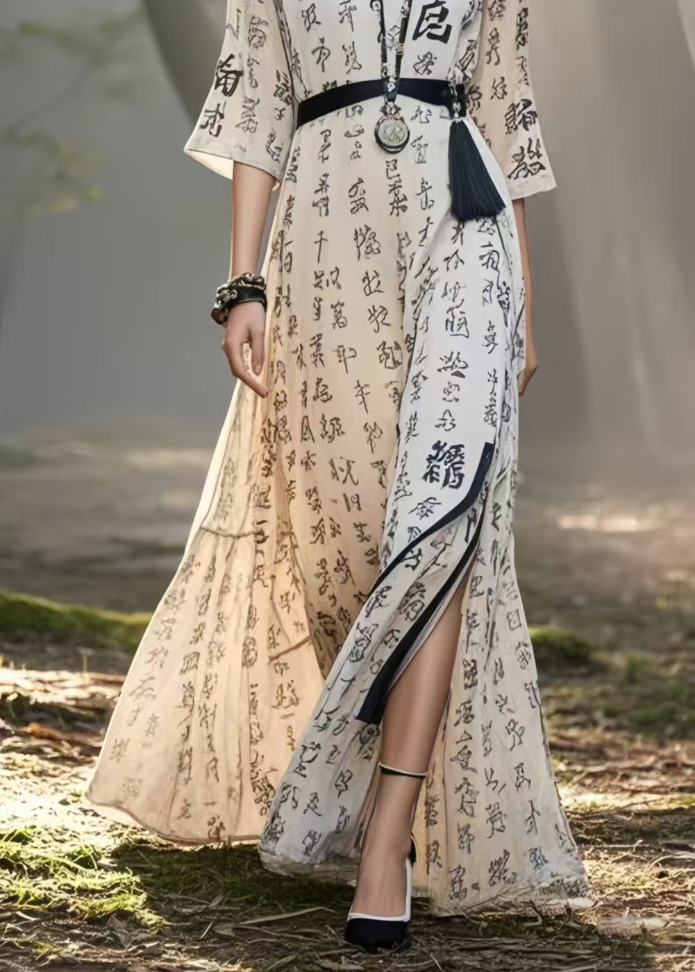 Art White Tasseled Print Chiffon Holiday Dresses Summer