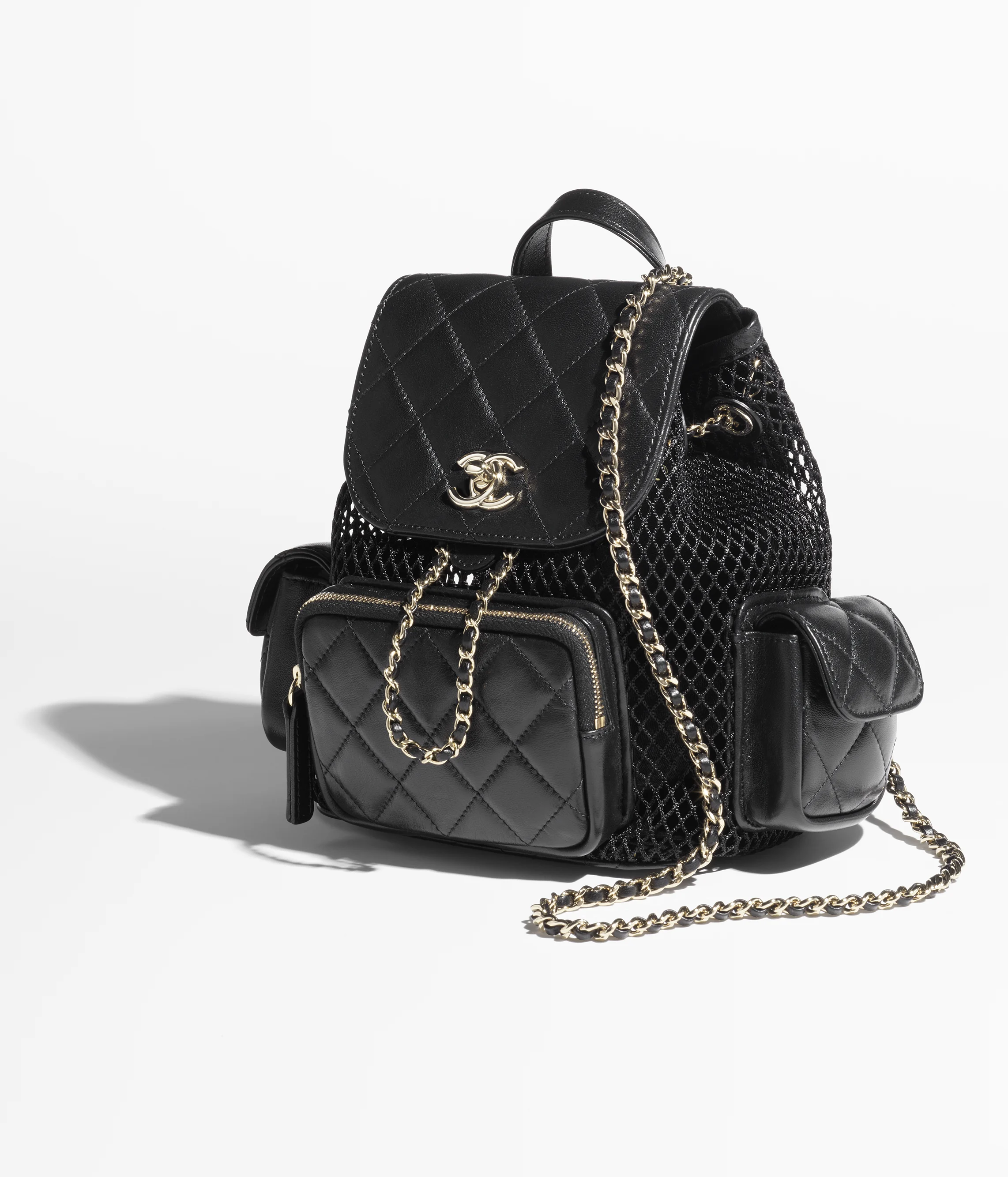 Chanel Backpack Mesh, Shiny Lambskin & Gold-Tone Metal Black AS5484-B20127-94305
