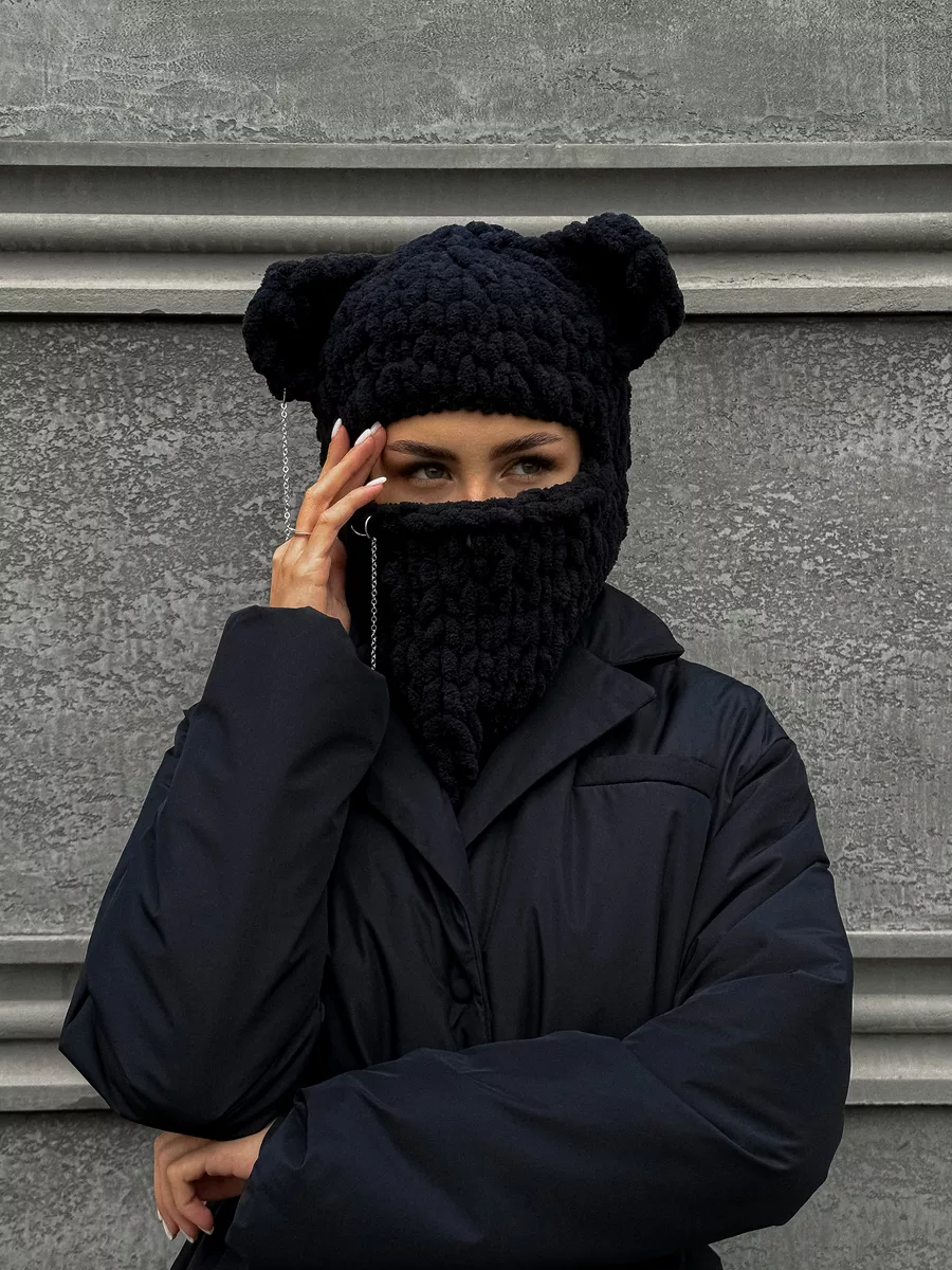 💖 Valentine's Day Sale 49% OFF 💖 Plush Chunky Knit Balaclava with Ears(Including Chain & Pendant)