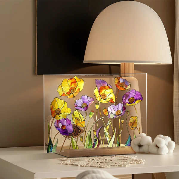 🌷🌼2024 NEW🌻🌺Painted Colorful Flower Pattern Decor With Wooden Base💖