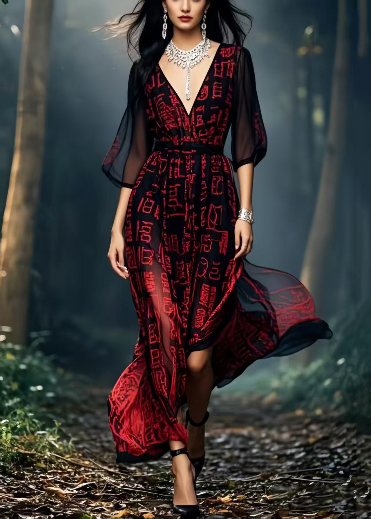 Beautiful Black Tie Dye Chiffon Vacation Dresses Summer