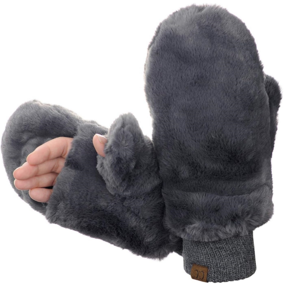 🎄CHRISTMAS ON SALE🔥Faux Fur Wrist Length Fingerless Sherpa Lined Convertible Mittens Gloves