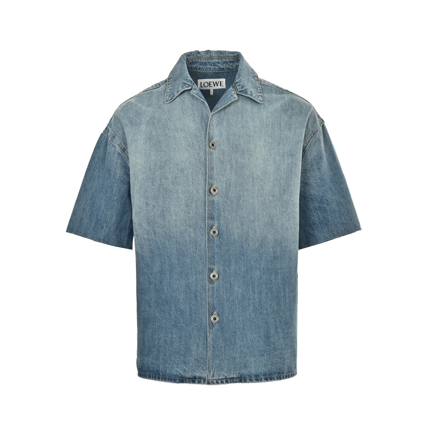 Loewe 25ss Anagram half-embroidered denim short-sleeved shirt