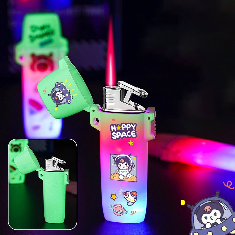 Cute Cartoon Luminous Flash Pink Flame Windproof Lighter