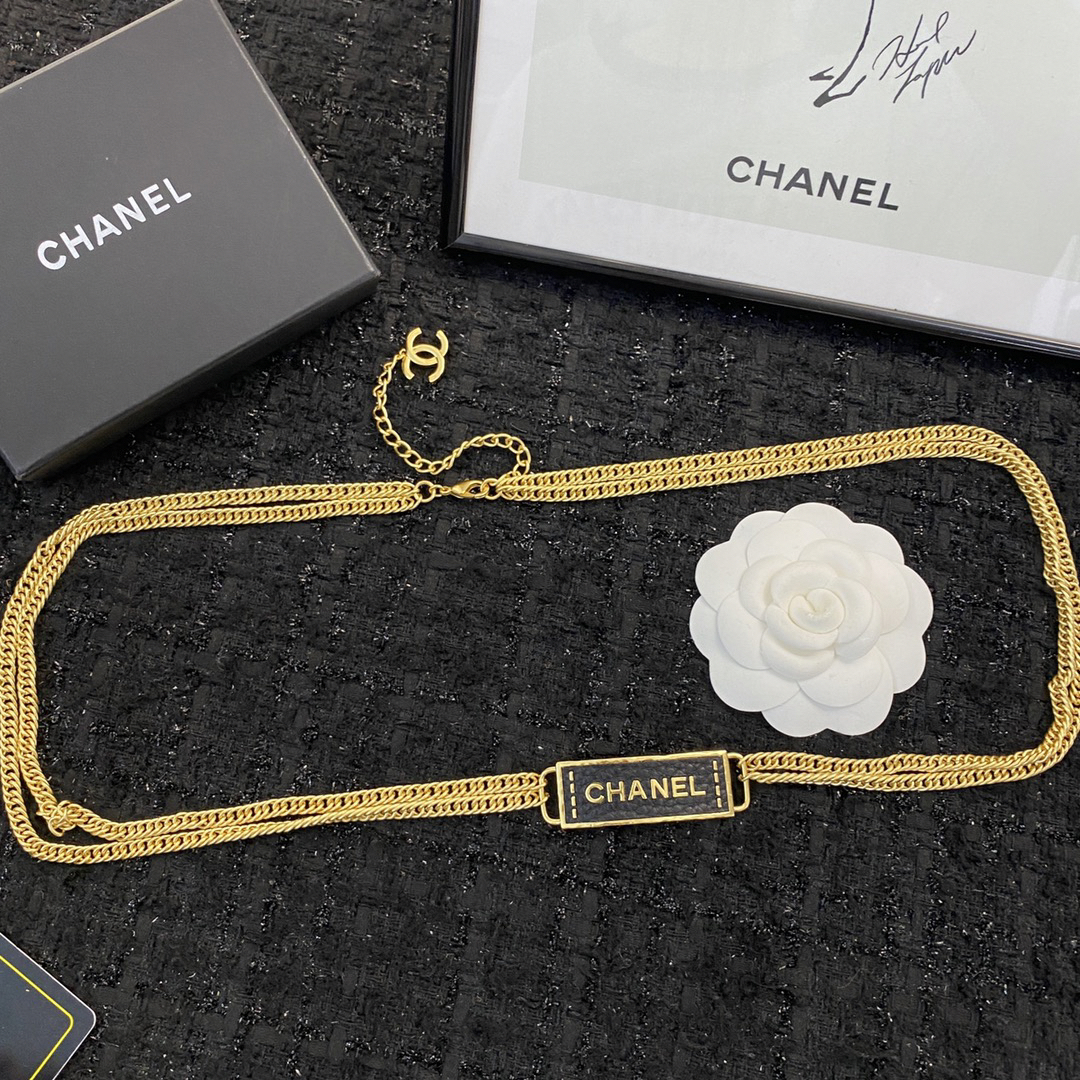 Chanel leather square chain necklace