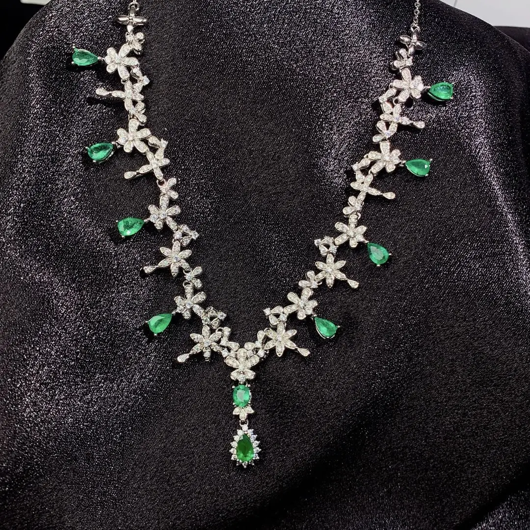 Emerald Tanzanite Silver 925 Jewelry Women's Gem Pendant 925 Sterling Silver Women's Luxury Necklace Free Christmas shipping