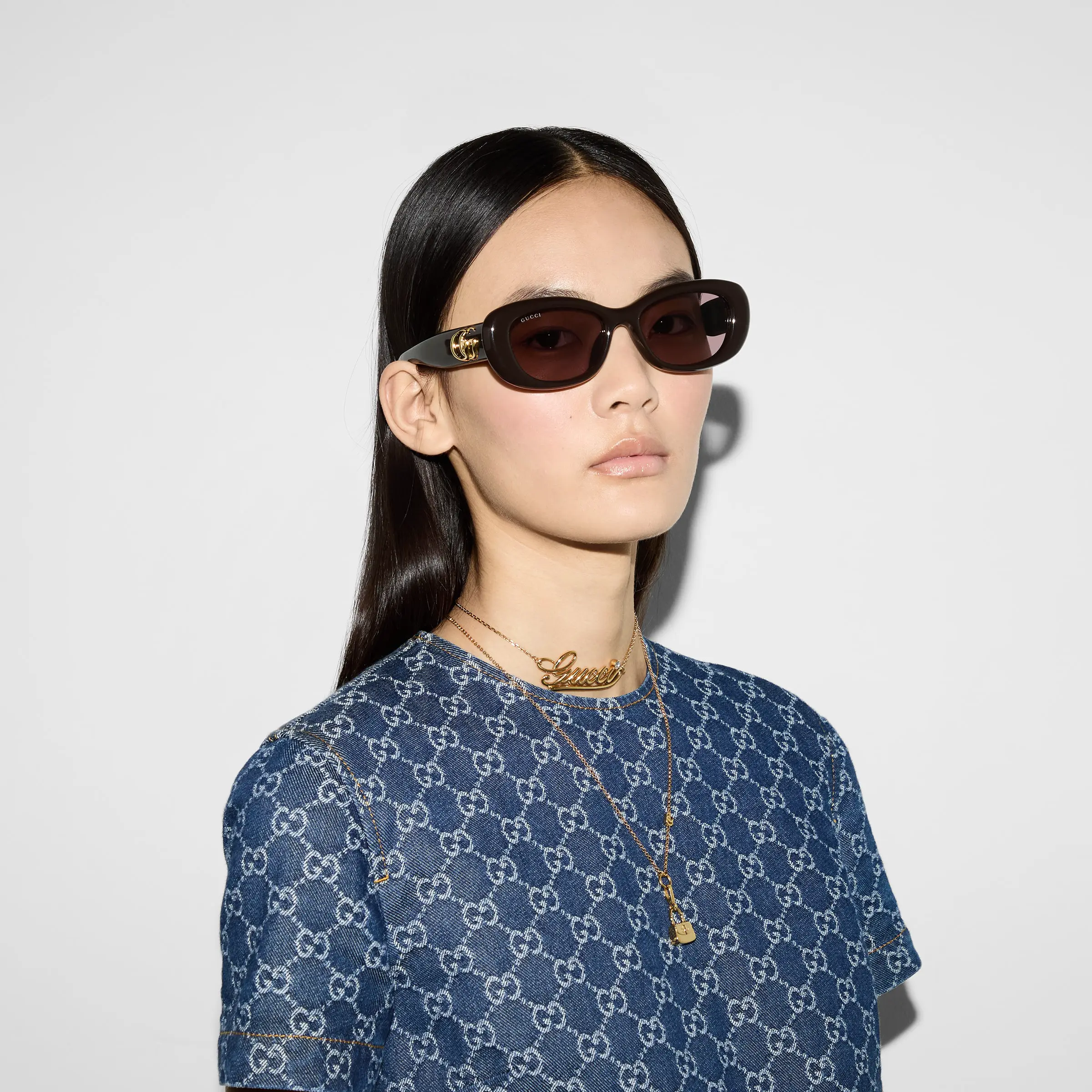 Gucci low bridge oval frame sunglasses