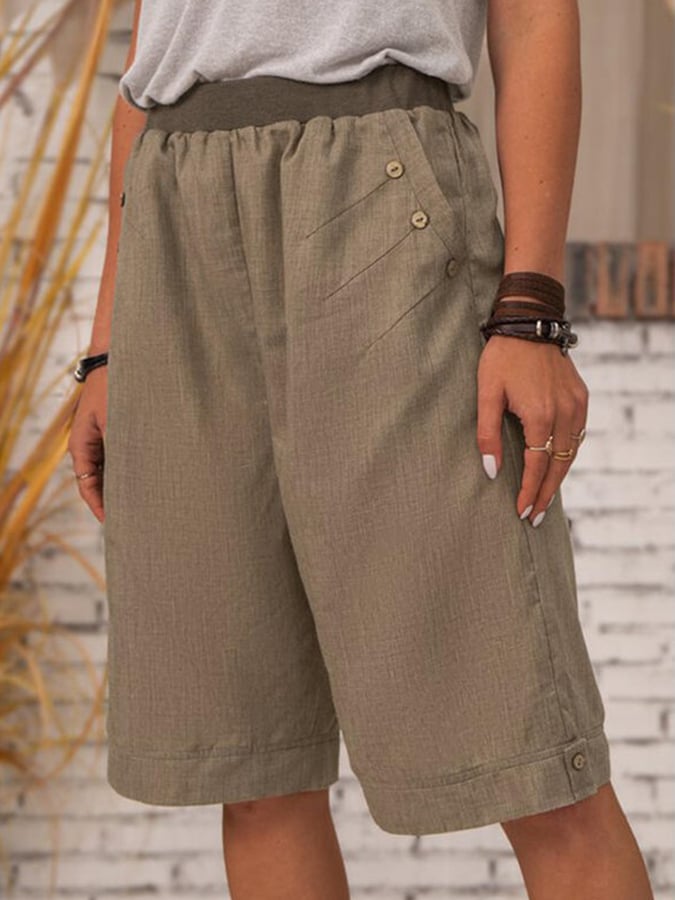 Women's Pure Color Casual Cotton Linen Shorts