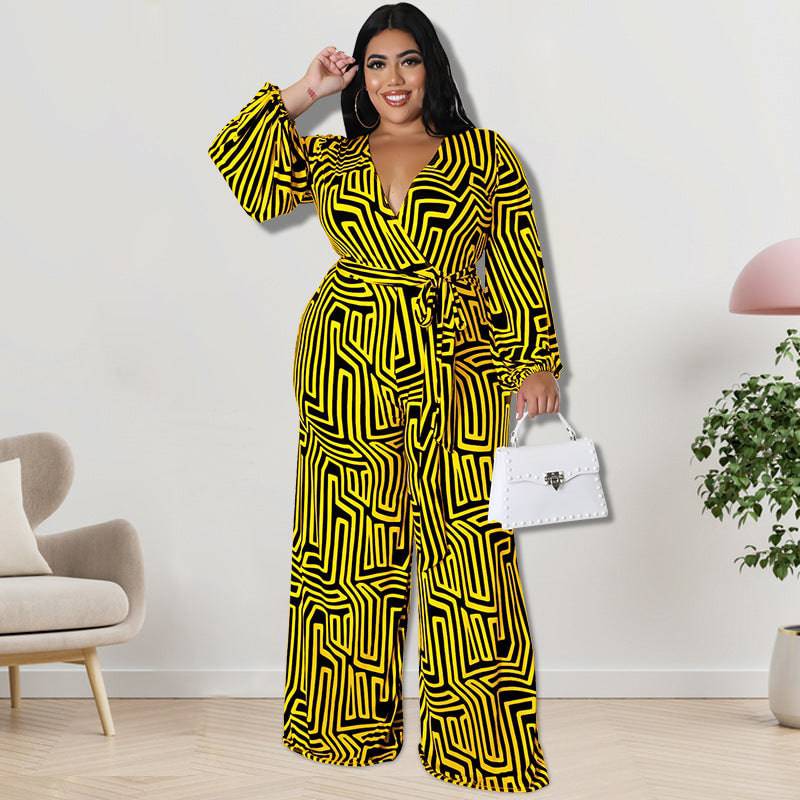 Plus Size Women Clothes Long Sleeve One Piece Straight Leg Pants