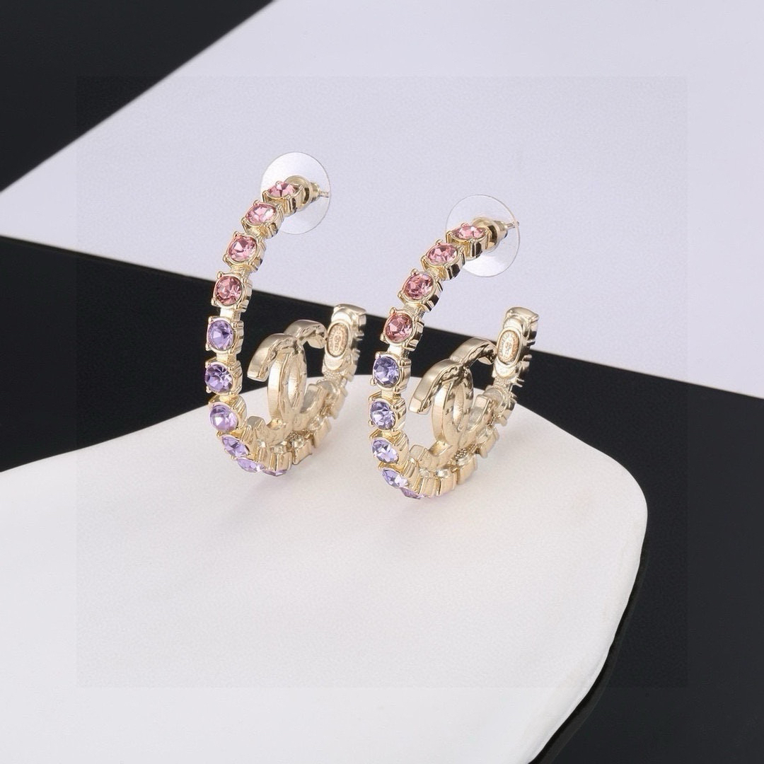 Chanel Half Circle Diamond Stud Earrings