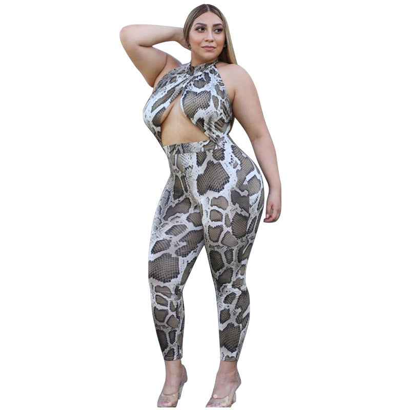 Plus Size Spring Summer New Women Clothing Sexy Snakeskin Printing Slim-Fitting Track Pants Overalls