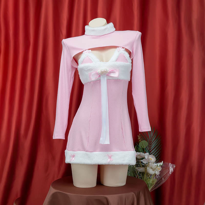 Kawaii Cat Ears Bow Knot Fuzzy Dress Lingerie Set