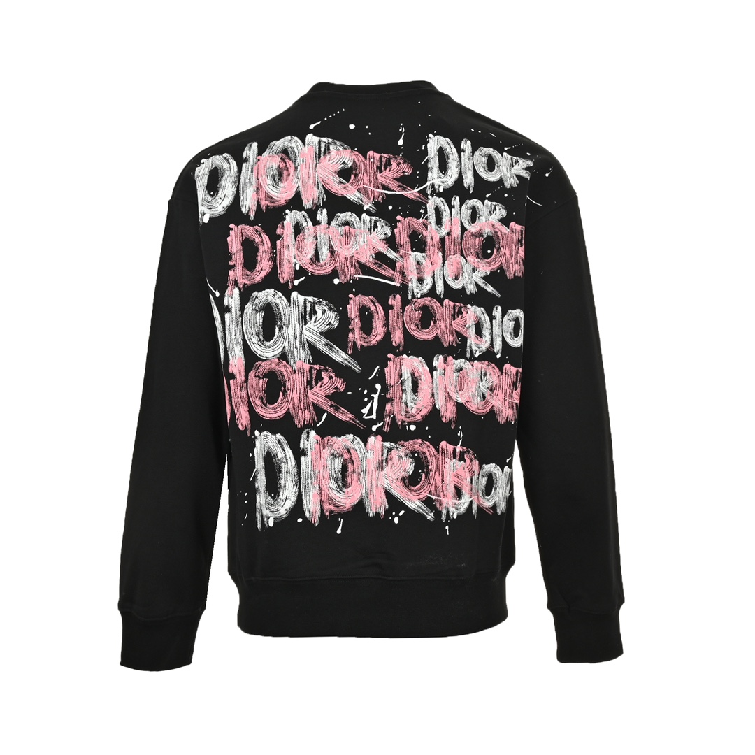 Dior 24Fw hand-painted graffiti ink letter print short round neck sweatshirt