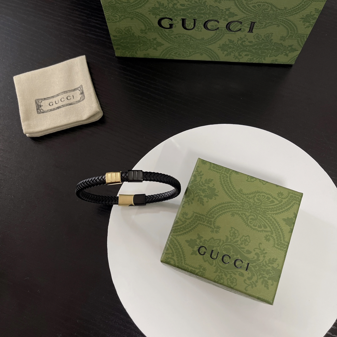 Gucci genuine leather braided gold bracelet