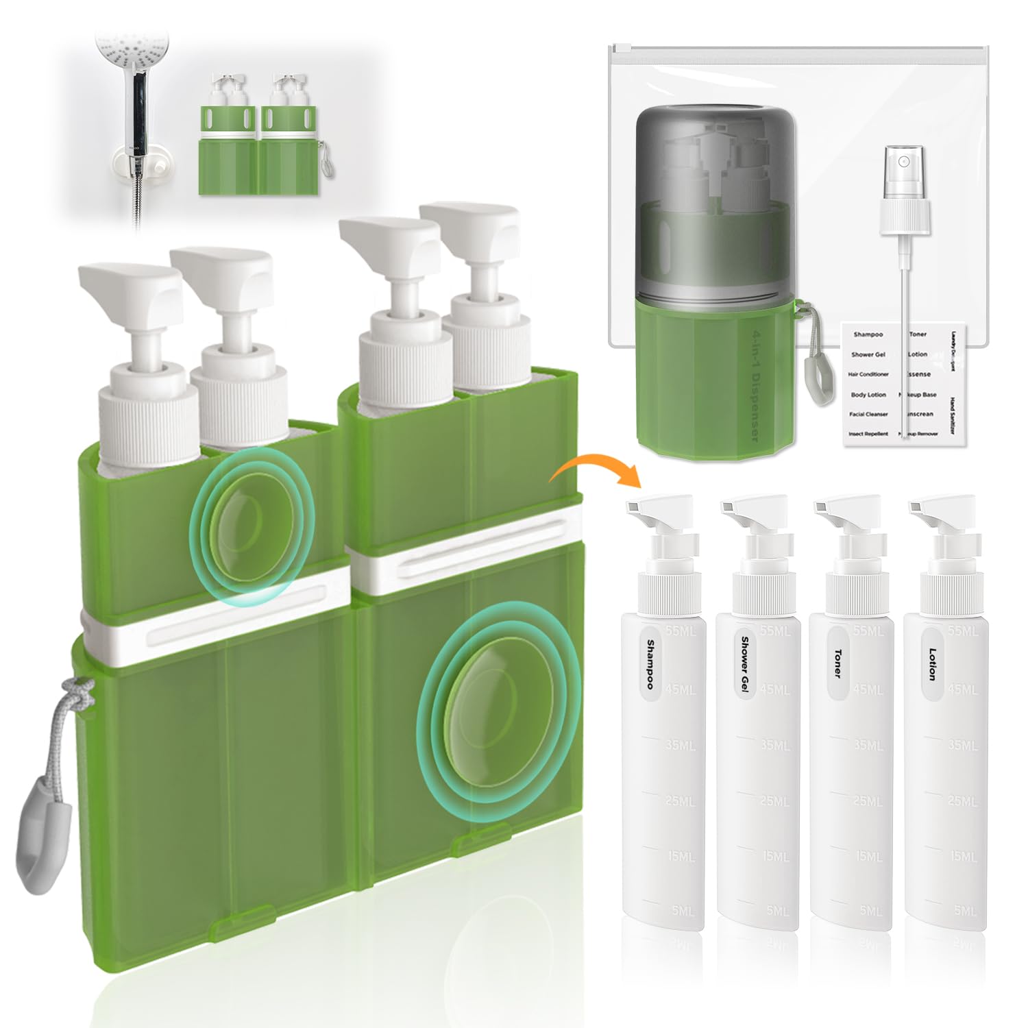 🔥ON SALE🔥TSA Approved Travel Bottles for Toiletries with Suction Cups