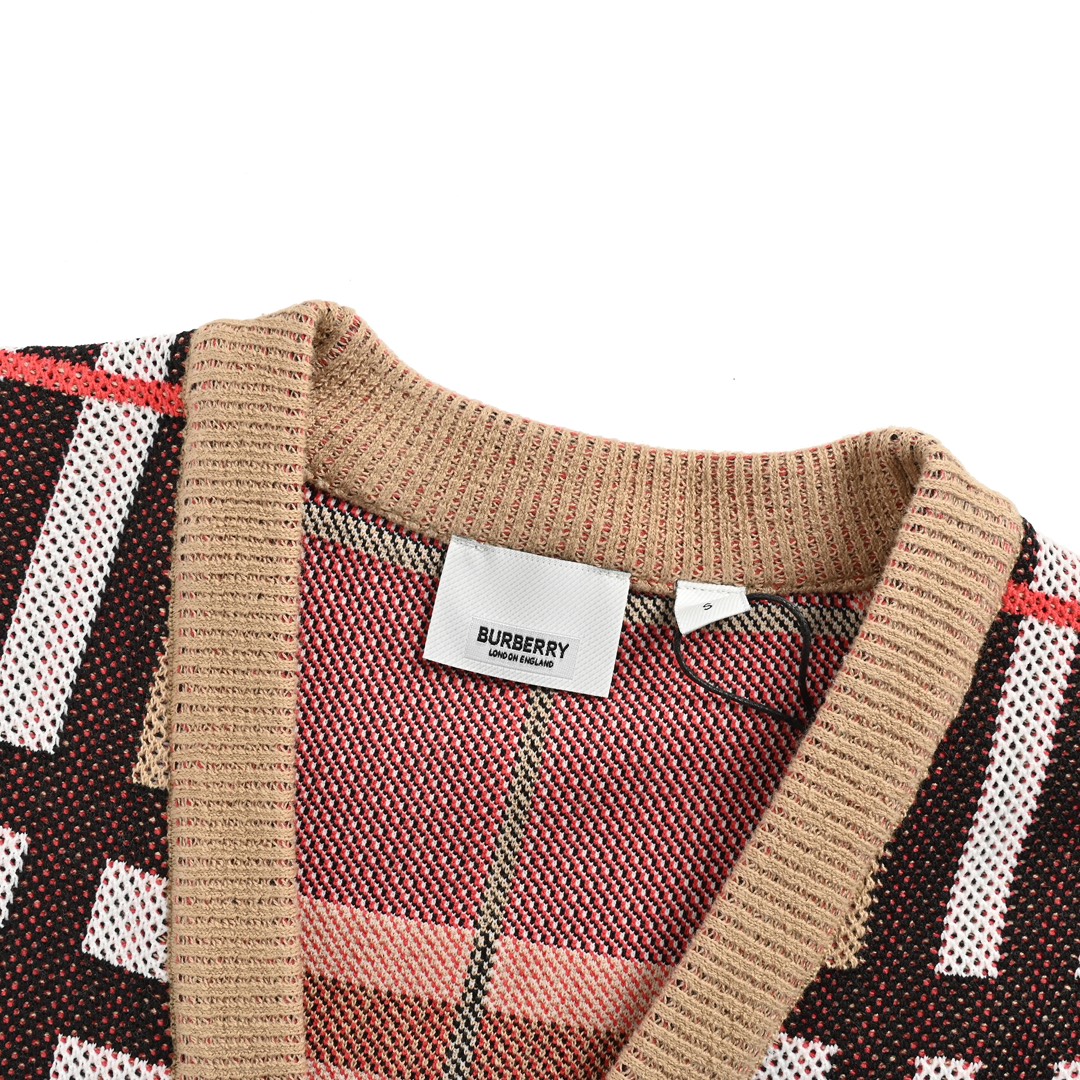 Burberry 24ss check preppy cardigan sweater