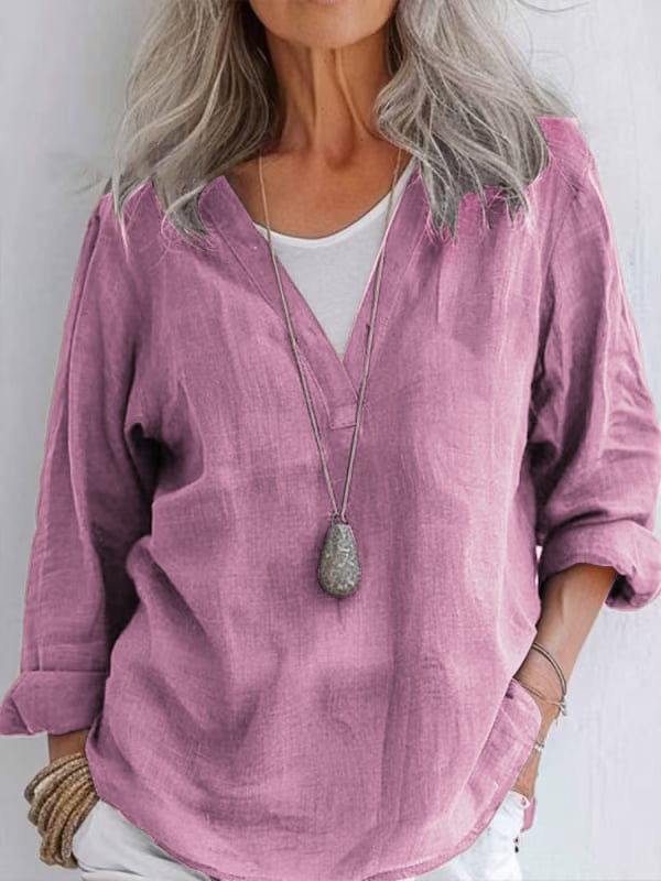 Women's Casual Solid Color V-Neck Multicolor Shirt
