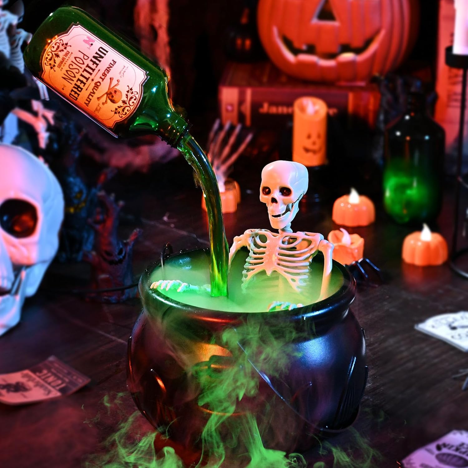 Halloween Decorations Indoor - Cauldron Halloween Decor with Magic Floating Potion Bottles and Diffuser💀