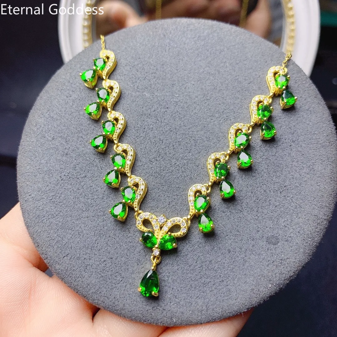 Brand New Boutique Natural Diopside Pendant Jewelry 925 Sterling Silver Women's Necklace Fashion Wear Support Verified 3*4mm