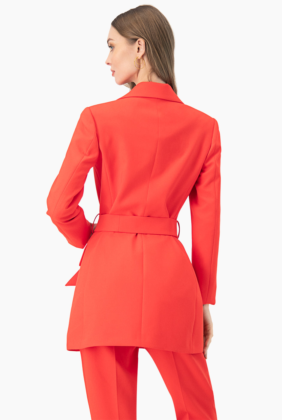 Blazer liso cruzado con cinta
