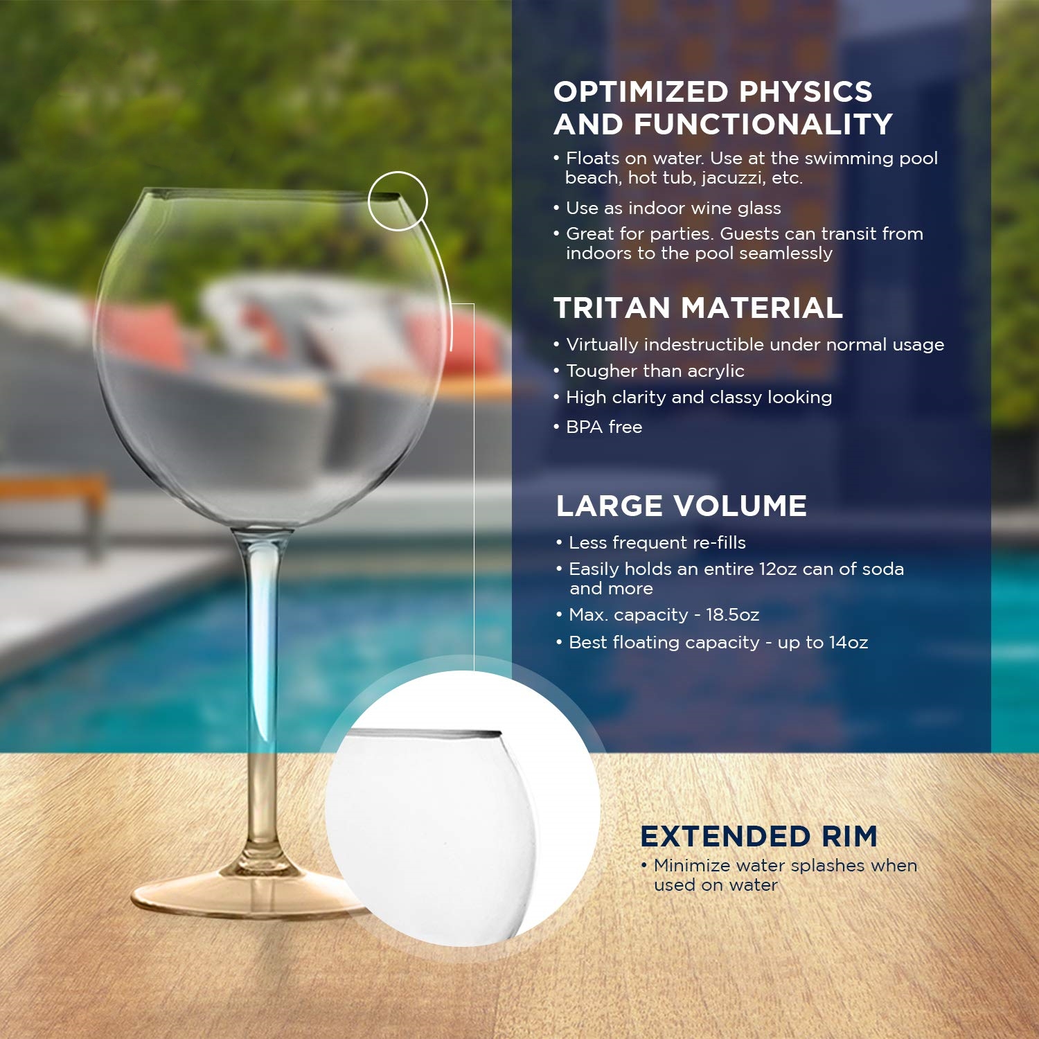 Floating Wine Glasses for Pool (18 Oz | Set of 2)