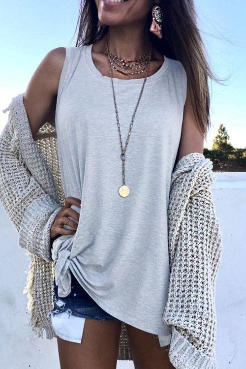 Heididress Casual Sleeveless Solid Waistcoat T-shirt