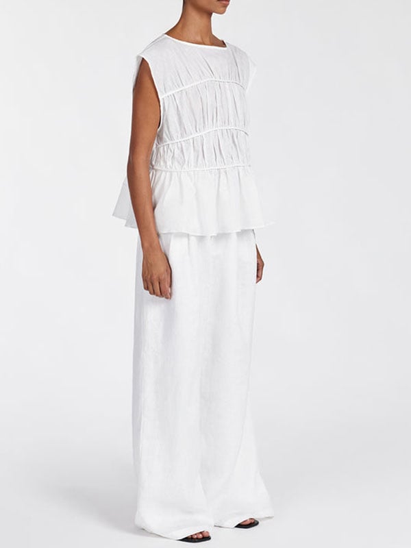 Women's White Linen-Blend Layered Top