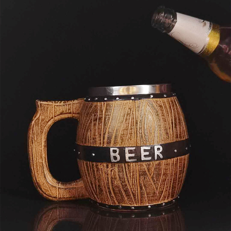 Stainless steel wooden barrel beer mug