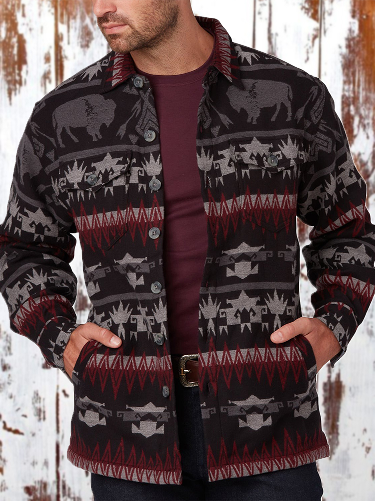 Men's Ethnic Print Long Sleeve Warm Coat