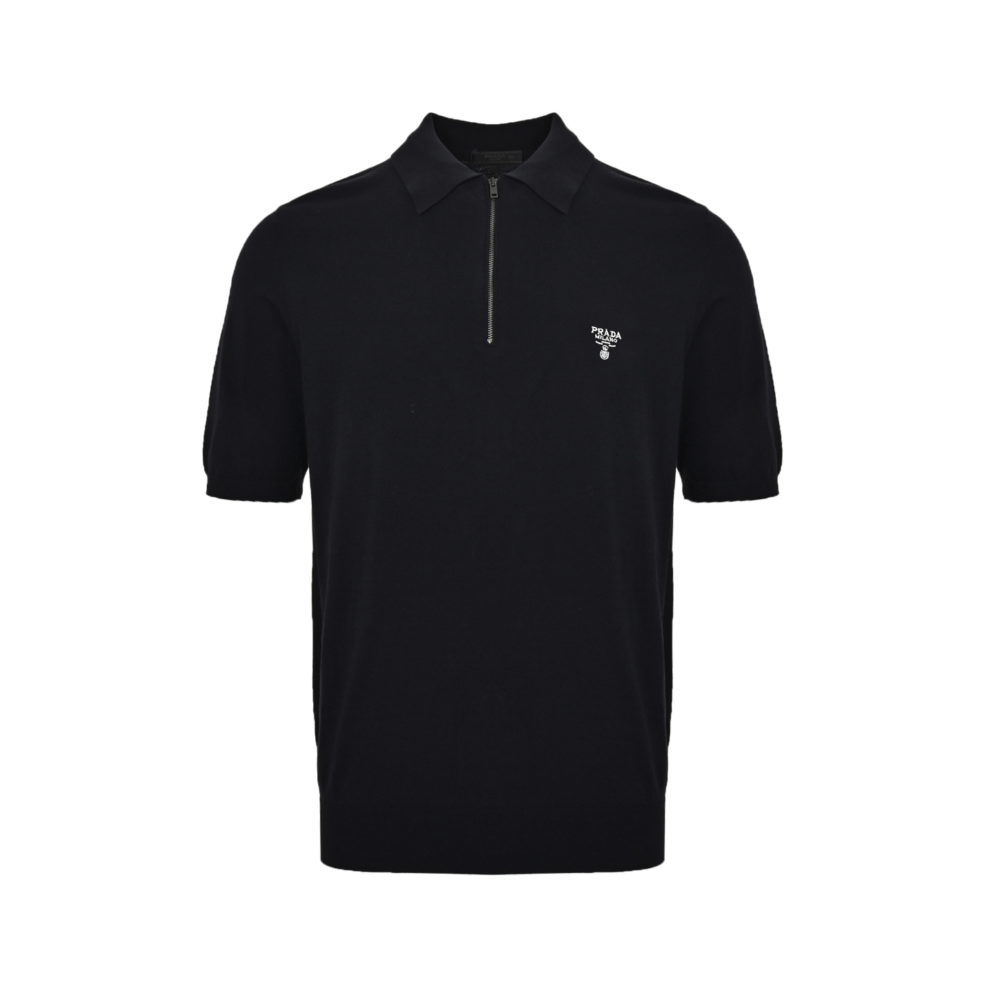 Prada 25ss embroidered logo half-zip knitted Polo short sleeve
