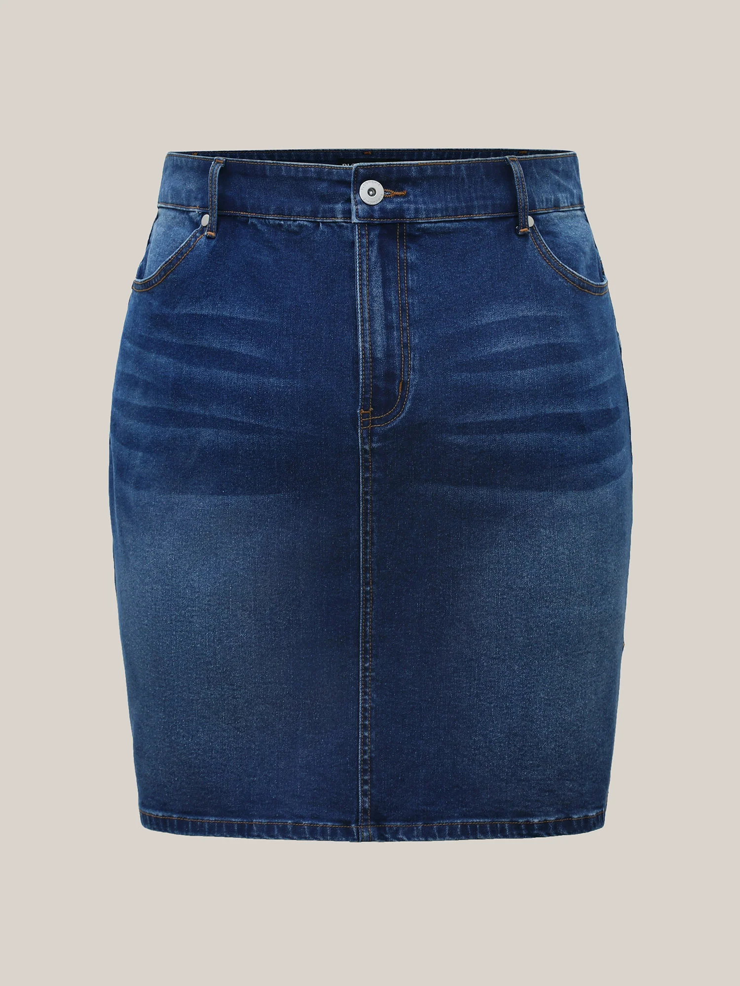 Whiskered Classic Cut Fitted Denim Skirt