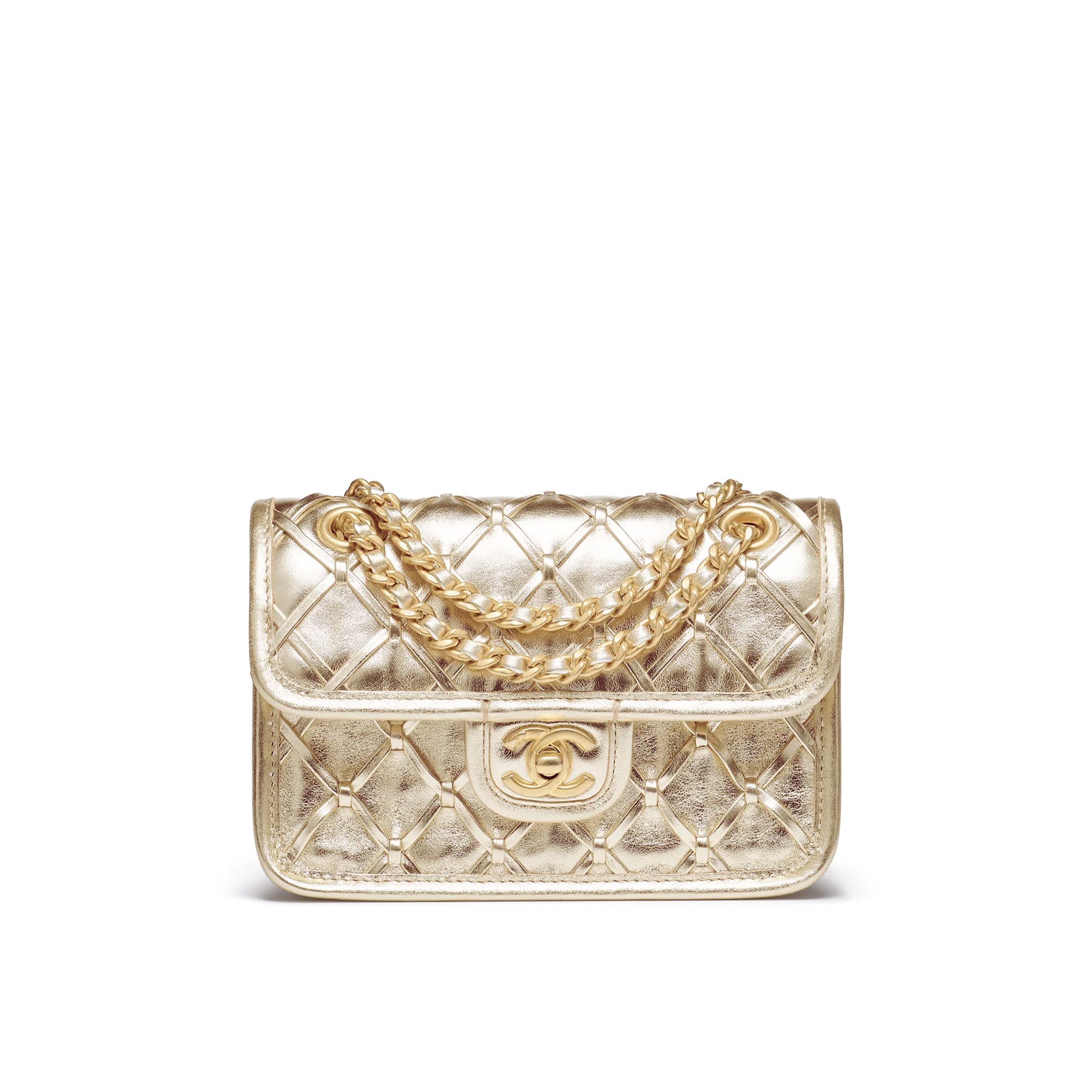 Chanel Mini Flap Bag Metallized Braided Calfskin & Gold-Tone Metal Gold AS4797-B20071-U0509