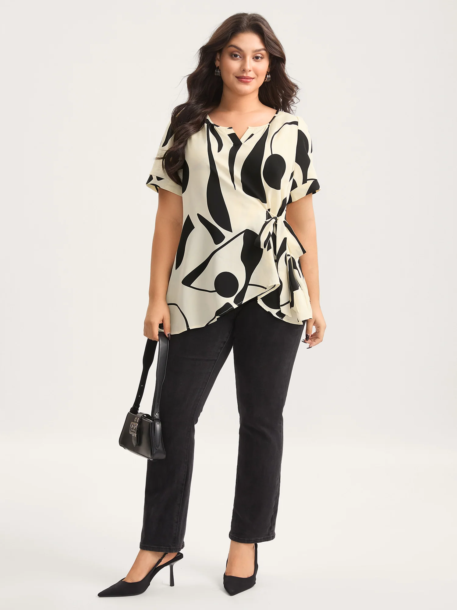 Abstract Print Knotted Blouse