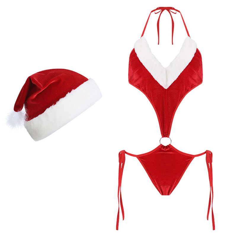 Christmas Hollow Bodysuit Lingerie Set