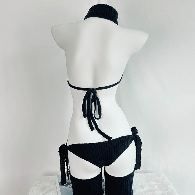 Sexy Lace-up Backless Sweater Lingerie Set