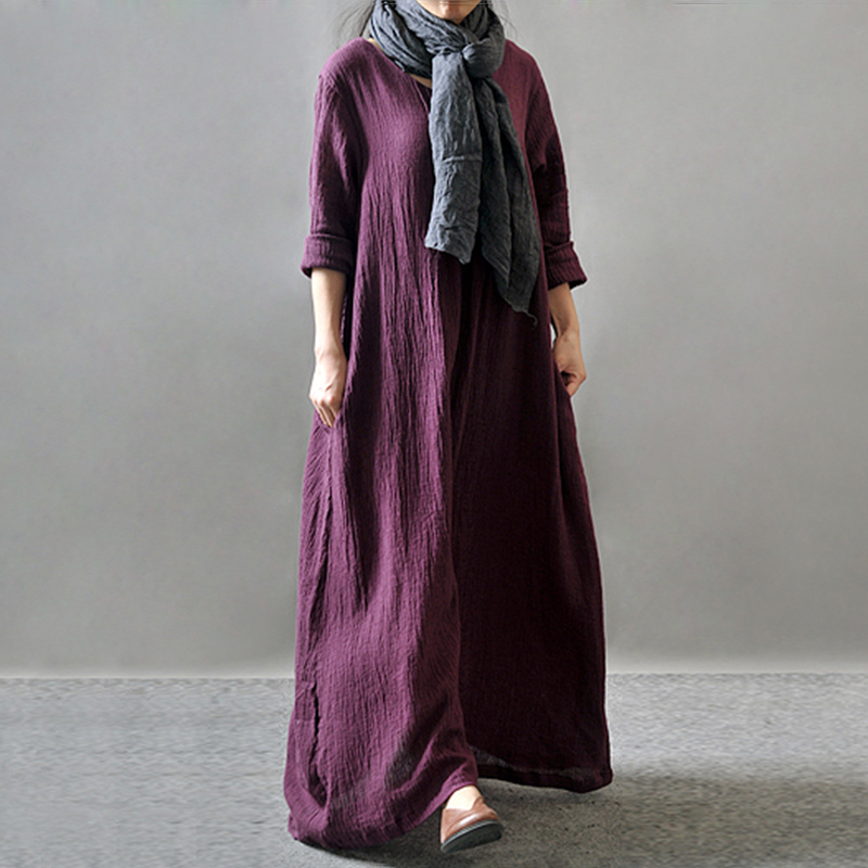 Solid Color Pleat Pocket Casual Maxi Dress