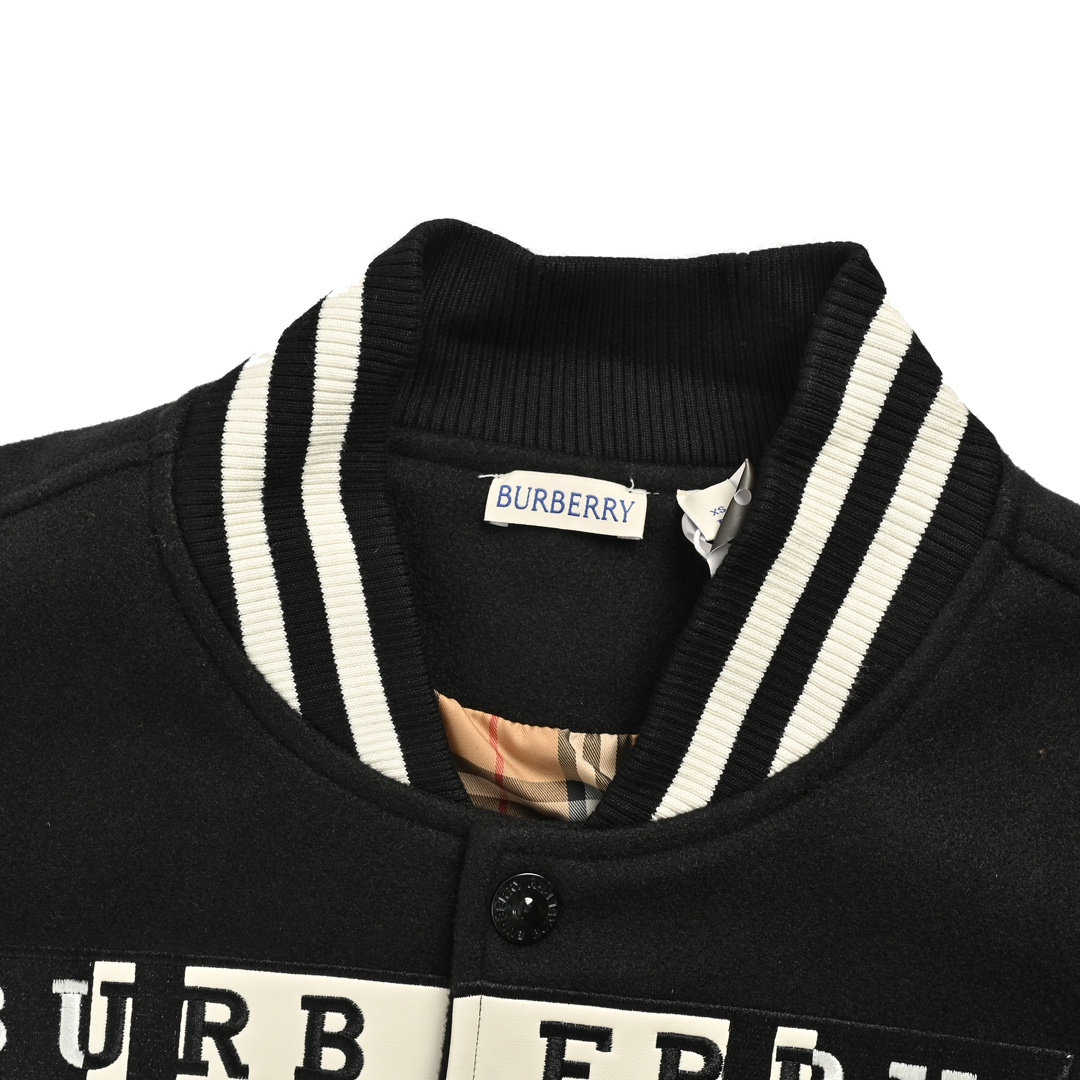 Burberry 24Fw flocked letter embroidery patchwork baseball jacket coat