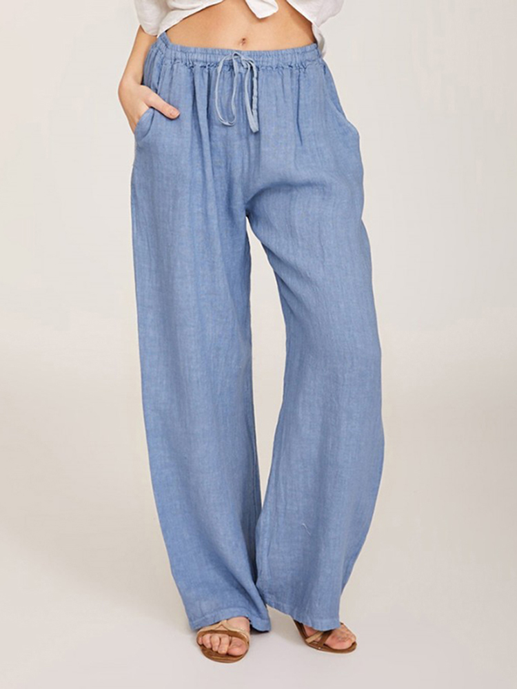 Summer Pocket Cotton Linen Wide Leg Pants