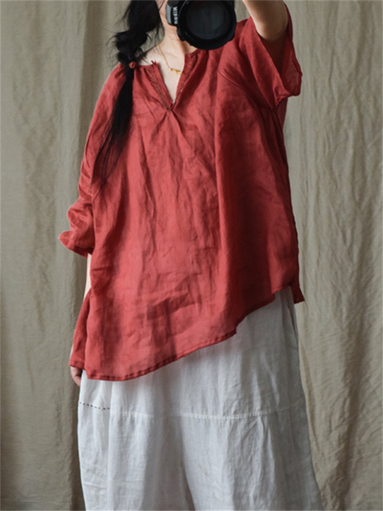 Vintage Notch Neck Oversize A Line Tunic
