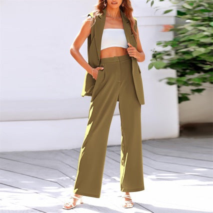 Sleeveless Small Suit and Straight-leg Trousers Suit for Women's Fashion