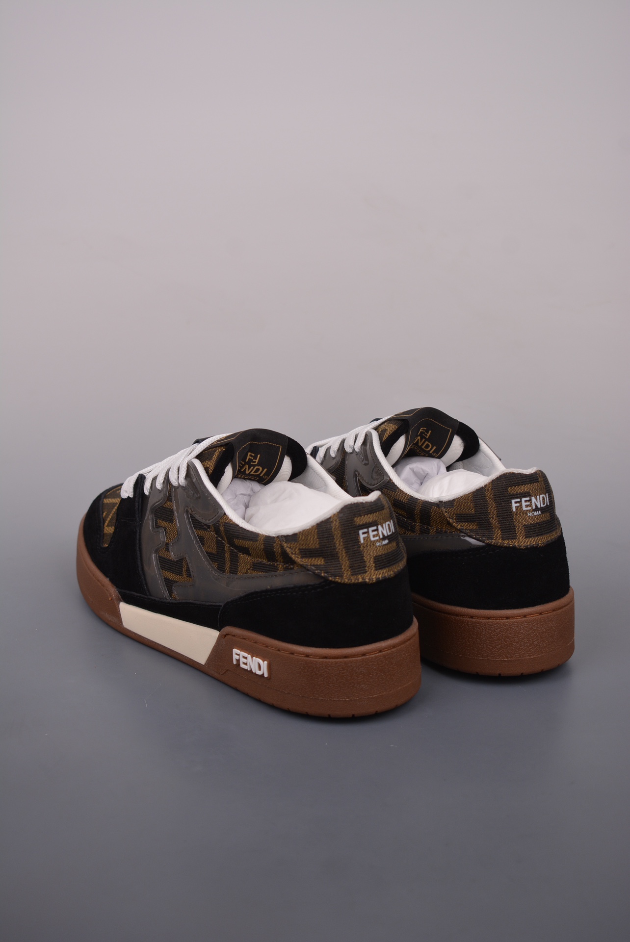 Fendi Match Sneaker Low Velcro Black Brown FF Jacquard 8E8470AQ6IF17JT
