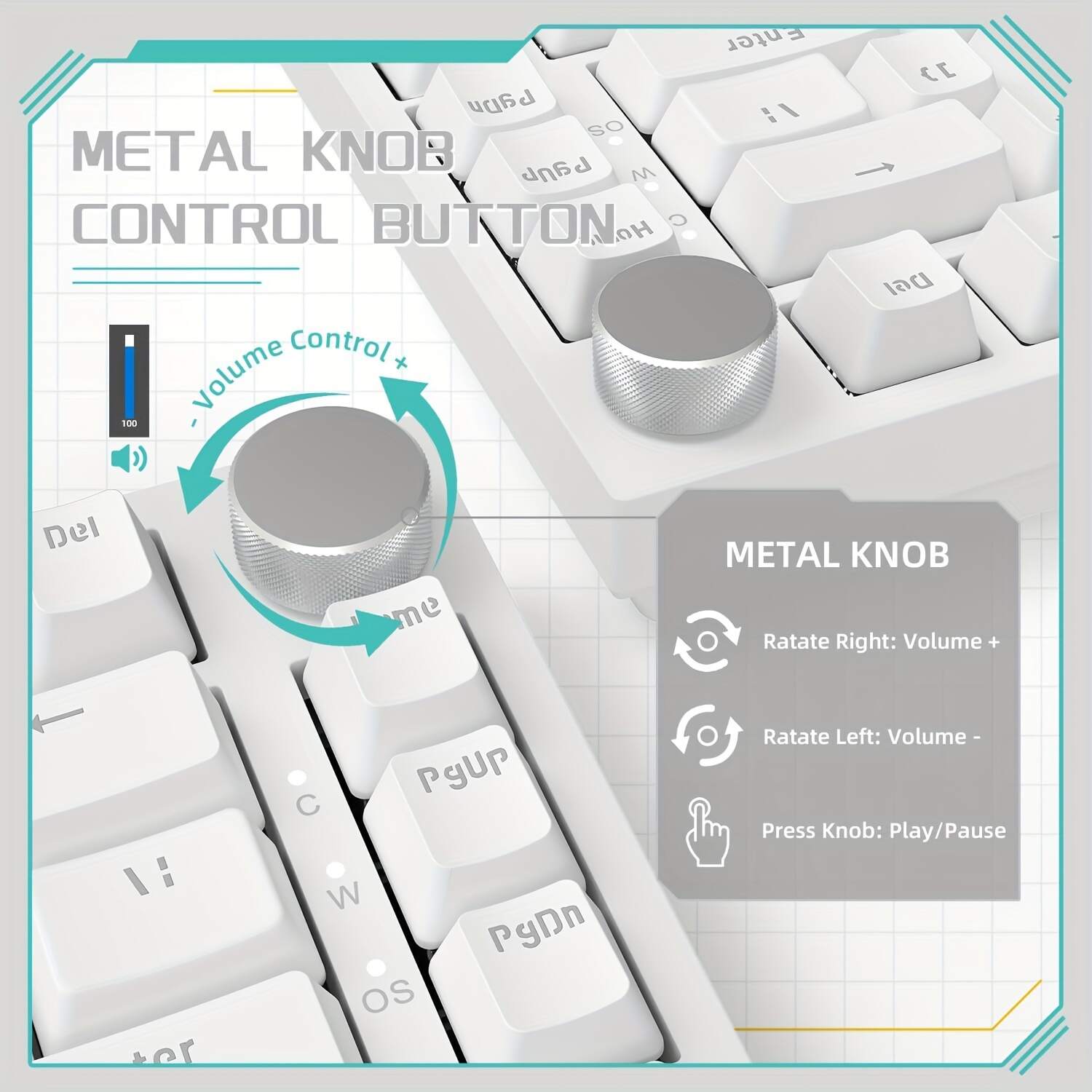 Wired Mechanical Gaming Keyboard 75% With Knob, Hot Swap, Gasket, Upgraded Socket& 5-Layer Noise Absorbing Foams, 82 Keys, Ice Blue Backlit, NKRO Blue Switch